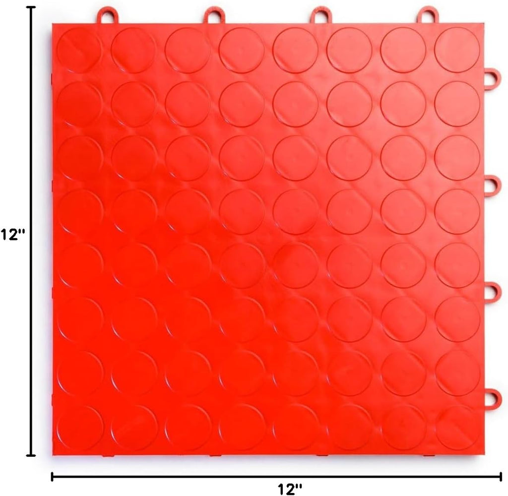 Big Floors RaceDeck CircleTrac, Interlocking Non-Slip Garage Flooring Tile, Durable, Modular, Heavy-Duty Copolymer, Easy Install (Red, 24 Pack of 12 x 12" Tiles)