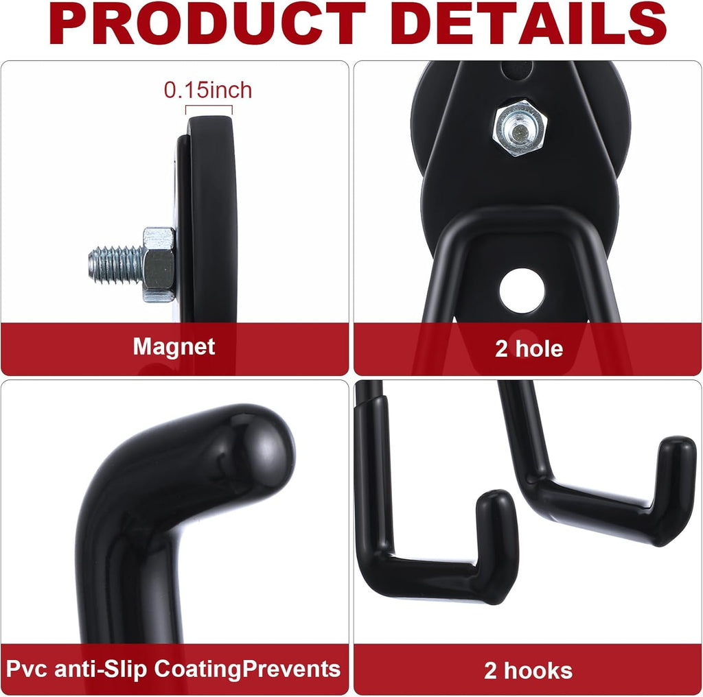 Landhoow Large Magnetic Hooks Heavy Duty Garage Magnet Hooks Strong Storage Utility Magnetic Hangers with Anti Slip Rubber Coating for Indoor and Outdoor Hanging(Black,10 Pcs)