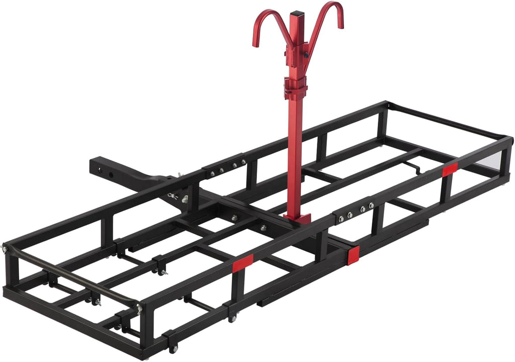 Hitch-Mount Bike Rack for Ebike Heavy-Duty - Comes with Cargo Carrier Fits 2 Electric Fat-Tire Mountain Bicycles Fits 2" Receiver for Car Trailer SUV Truck RV Minivan (Red)