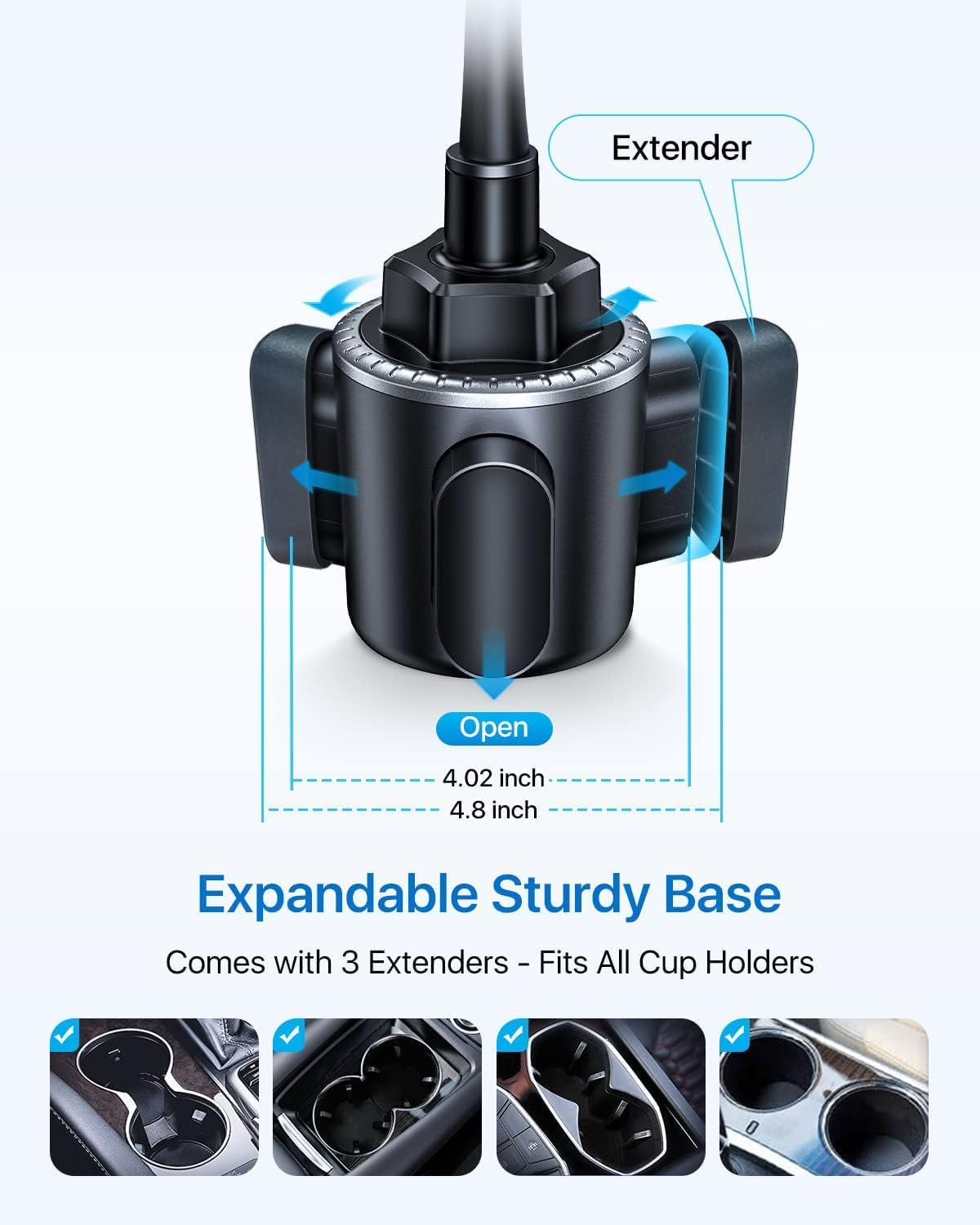 andobil Military-Grade Cup Phone Holder for Car/Truck, [2025 Enhanced] 13" 360° Adjustable Gooseneck w/Anti-Shake Car Mount, Universal Car Phone Holder for iPhone/Samsung/Pixel All 4.0-7.0" Devices