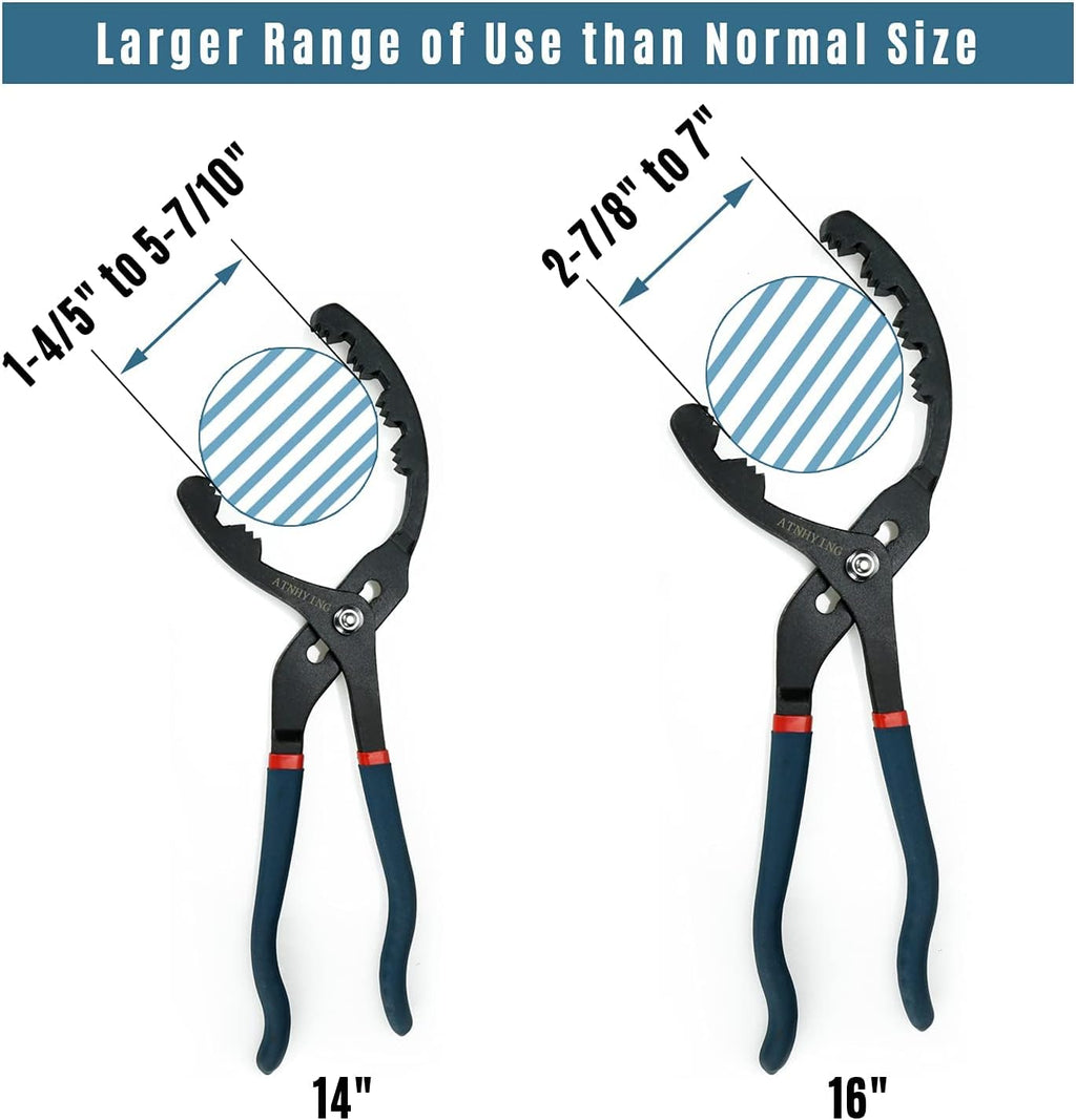 Oil Filter Wrench Set, 12" & 14" 2pcs Adjustable Oil Filter Pliers, Oil Filter Removal Tool, Universal, No Slipping for Engine Filters, Conduit, Fittings