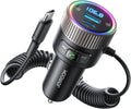 JOYROOM Bluetooth 5.4 FM Transmitter for Car, [60W PD 3.0] Bluetooth Car Adapter Fast Charging with USB C Cable, Cigarette Lighter Radio Music Adapter, Hands-Free Calling, Light Control, USB Drive