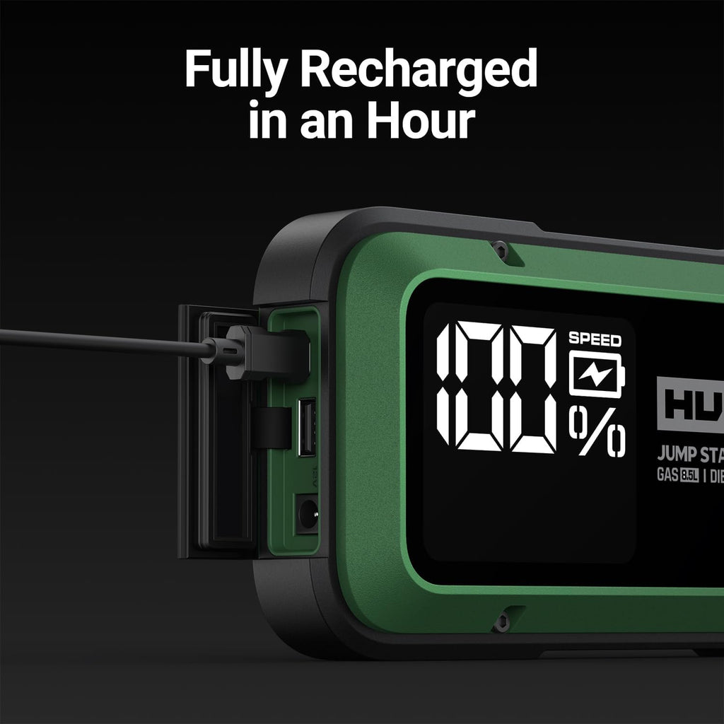 Hulkman Alpha85,Midnight Green,2000A 74Wh Smart Jump Starter,12V Portable Car Battery Booster with 3.3" Display,USB-C Power Pack,Includes 65W Wall Charger,Jumper Cables for up to 8.5L Gas/6.0L Diesel