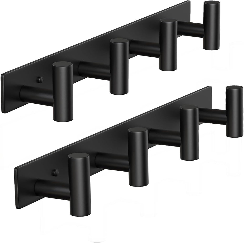 Coat Rack Wall Mounted with 4 Hooks, Wall Hooks for Hanging Towel Coat Hat Bag, Heavy Duty, Metal Hat Rack Coat Hanger Towel Hooks Coat Hooks for Entryway Bathroom Kitchen (Black, 2 Packs)