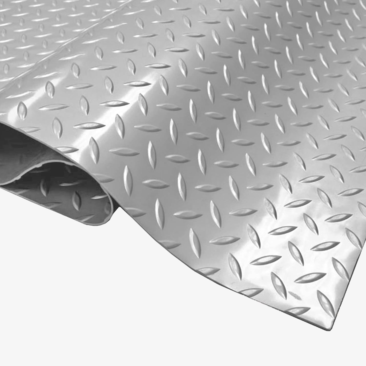 IncStores 2.5mm Thick Commercial-Grade Nitro Roll Garage Floor Mat | Flexible Vinyl Floor Mat for a Stronger and Safer Garage, Workshop, or Trailer | Diamond-Plate, Stainless Steel, 7.5' x 50'