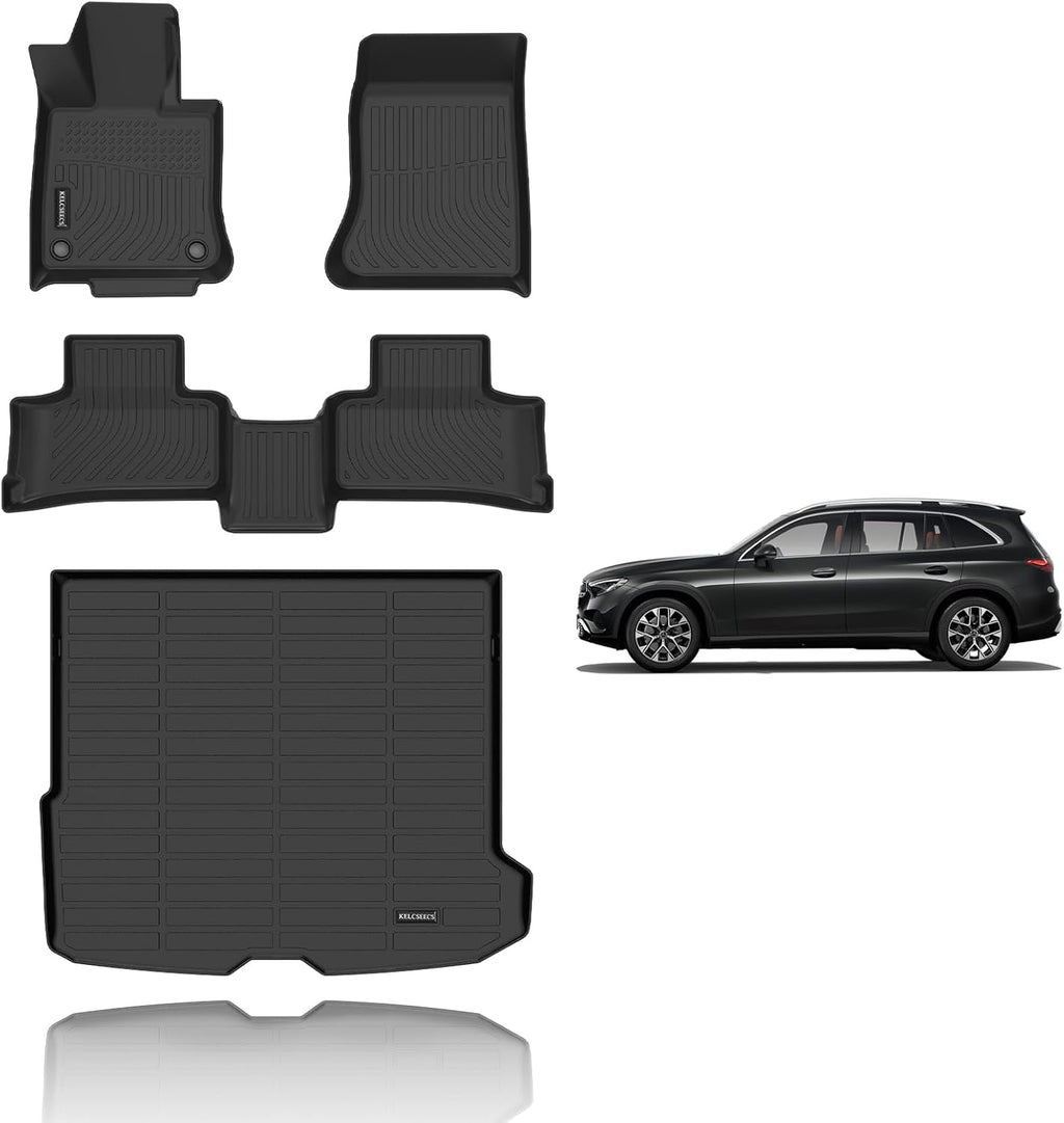 KELCSEECS Floor Mats & Cargo Liner Custom for Benz GLC 300 350e 43 AMG 2025 2024 2023 TPE Car Mats Floor Liners Automotive Trunk Mat GLC All Weather Trunk Liner Black