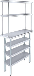 Amgood 14" x 36" Stainless Steel Work Table with 3 Shelves and 12" Wide Double Tier Overshelf | Metal Kitchen Prep Table & Shelving Combo | NSF