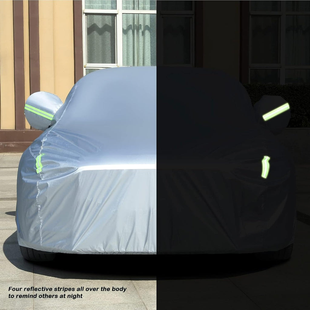 Tecoom Light Shell Waterproof UV-Proof Windproof Design Car Cover with Zipper Storage and Lock for All Weather Indoor Outdoor Fit Sedan 170-190 Inches Length