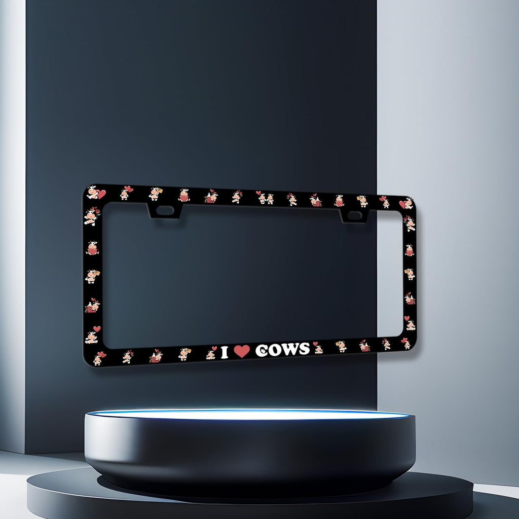 Cow License Plate Frame Cute I Love Cows License Plate Holder for Personalized Colorful Animal Car Decorative Stainless Steel Funny License Plate Cows Auto Part with Screws 12.2" x6.2"
