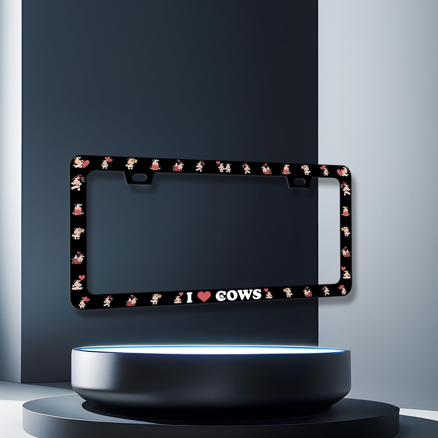 Cow License Plate Frame Cute I Love Cows License Plate Holder for Personalized Colorful Animal Car Decorative Stainless Steel Funny License Plate Cows Auto Part with Screws 12.2" x6.2"