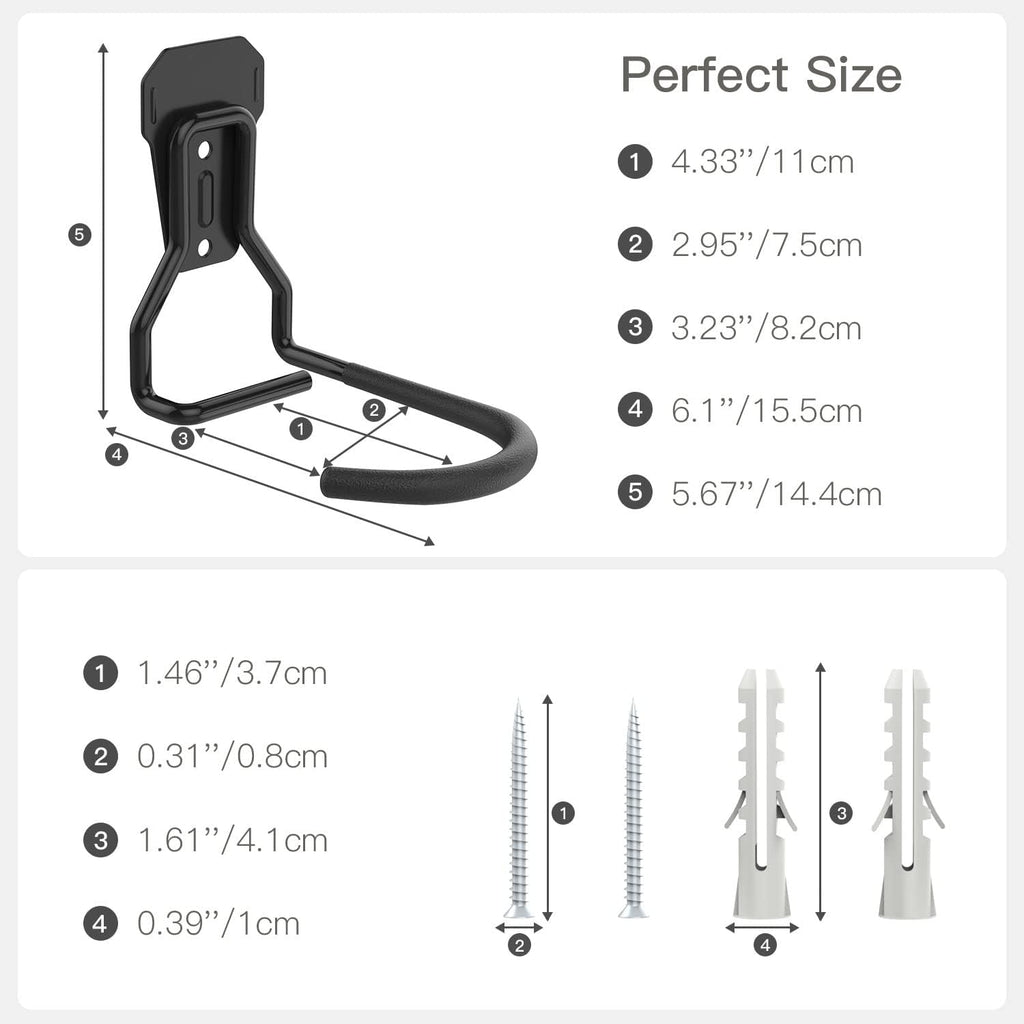 Bike Wall Mount with Fixed Hook, [2 Pack] Heavy Duty Bike Storage Rack, Bike Rack Vertical Stand for Garage - Easily Hang/Detach - with Screws Iron Bike Hanger Brackets