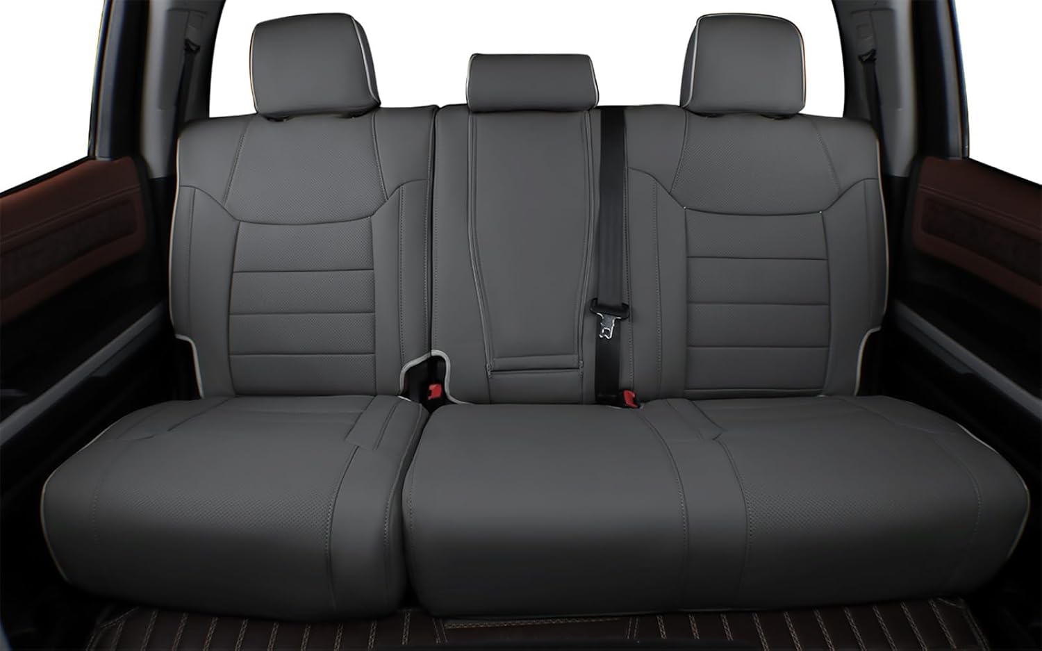 EKR Custom Fit Tacoma Rear Car Seat Covers for Select Toyota Tacoma 2016 2017 2018 2019 2020 2021 2022 2023 Double Cab/Crew Cab - Second Row Only,Leather (Black with Red Trim)