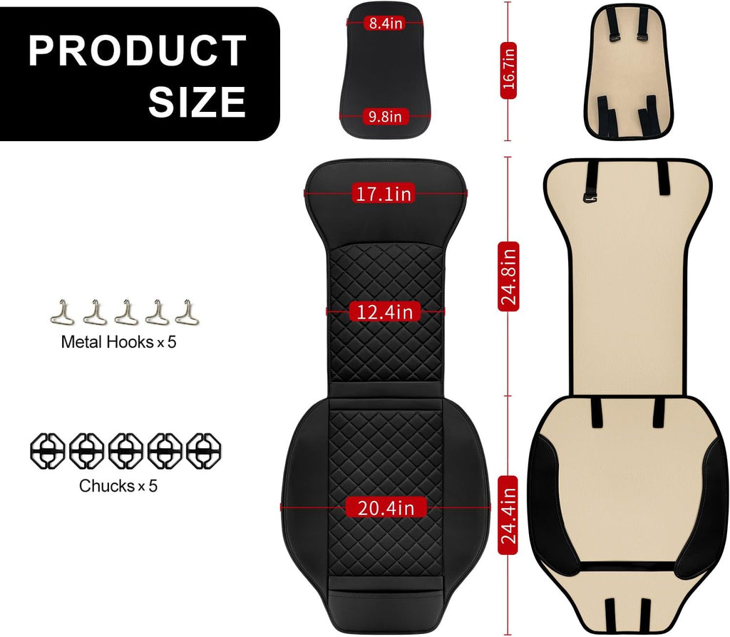 2 Pack Leather Front Seat Covers, Universal Sideless Car Seat Protectors, Waterproof Automotive Seat Cover for Most Cars Trucks SUV(Black)