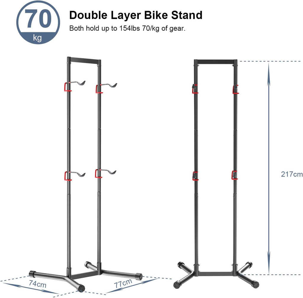 teraysun Indoor 4 Bike Storage Rack, Adjustable Arm Hook for Mountain, Road Bicycles, Beach Cycle, and Fat Tire Bikes, Freestanding Mount Home & Garage Vertical Bike Floor Stand Hold Up to 154lbs