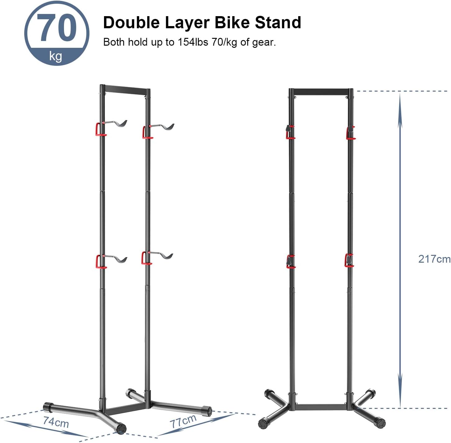 teraysun Indoor 4 Bike Storage Rack, Adjustable Arm Hook for Mountain, Road Bicycles, Beach Cycle, and Fat Tire Bikes, Freestanding Mount Home & Garage Vertical Bike Floor Stand Hold Up to 154lbs