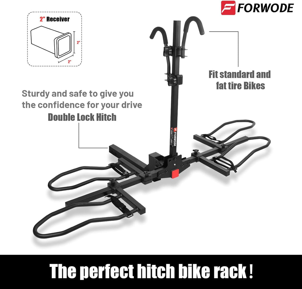 FORWODE Hitch Mount Bike Rack Fits 2 X 80 lbs Bicycle, Platform Bike Rack for Car SUV Truck, 2 Inch Receiver, Foldable Wobble Free, Locking Hitch,Fat and Standard