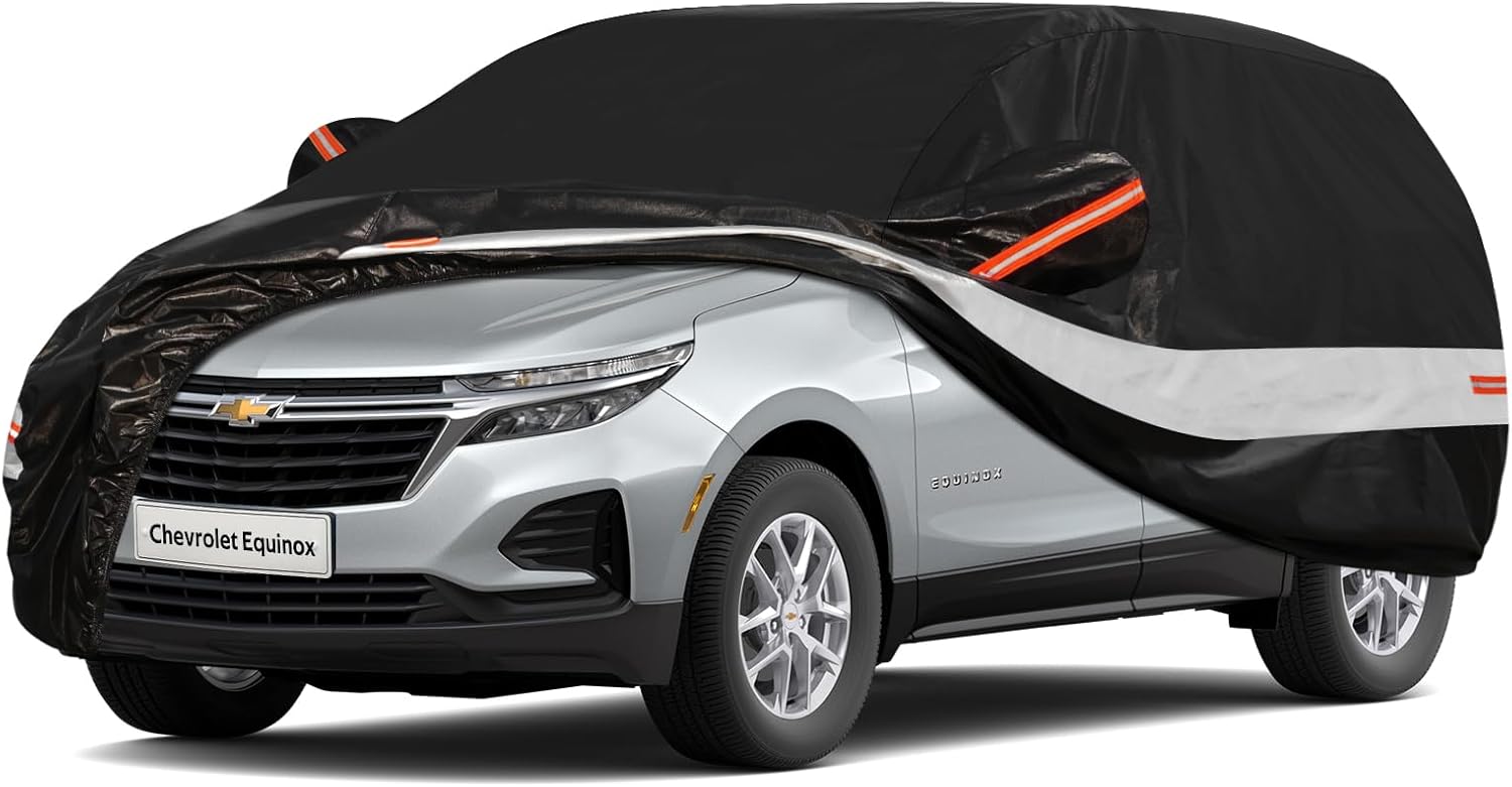 10 Layers SUV Car Cover Custom Fit for Chevrolet Chevy Equinox (2005-2024) Waterproof All Weather for Automobiles, Outdoor Full Cover Sun UV Rain Protection with Cotton.Black