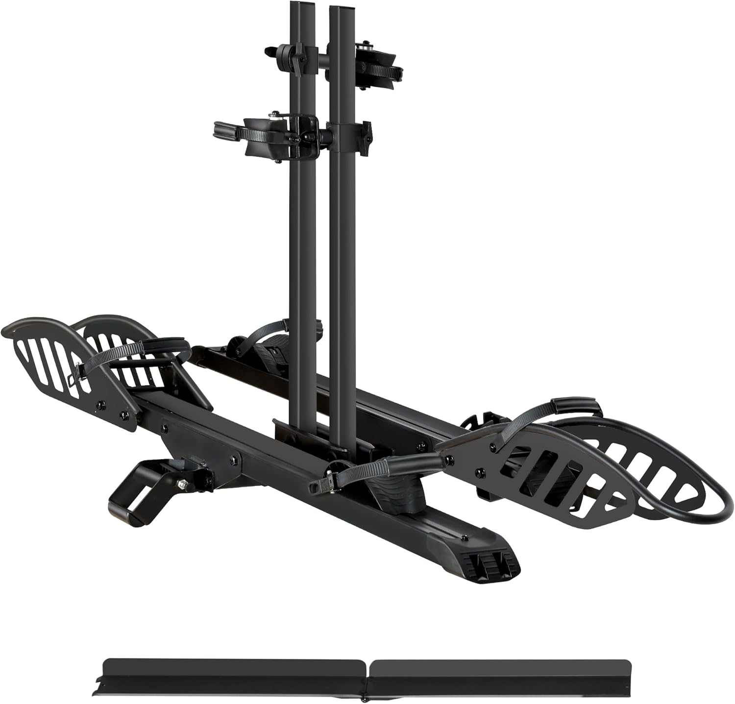 E-Bike Rack with Ramp, Hitch 2 Bike Rack, 200 lbs Capacity Electric Bike Carrier, Foldable Platform Mount for Cars, Trucks, SUVs, Minivans, Up to 5-Inch Fat Tire for 2'' Receiver