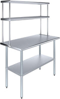 Amgood Stainless Steel Work Table Wide Double Tier Overshelf | NSF | Metal Kitchen Prep Table & Shelving Combo (24" x 48" Work Table + 12" Overshelf)