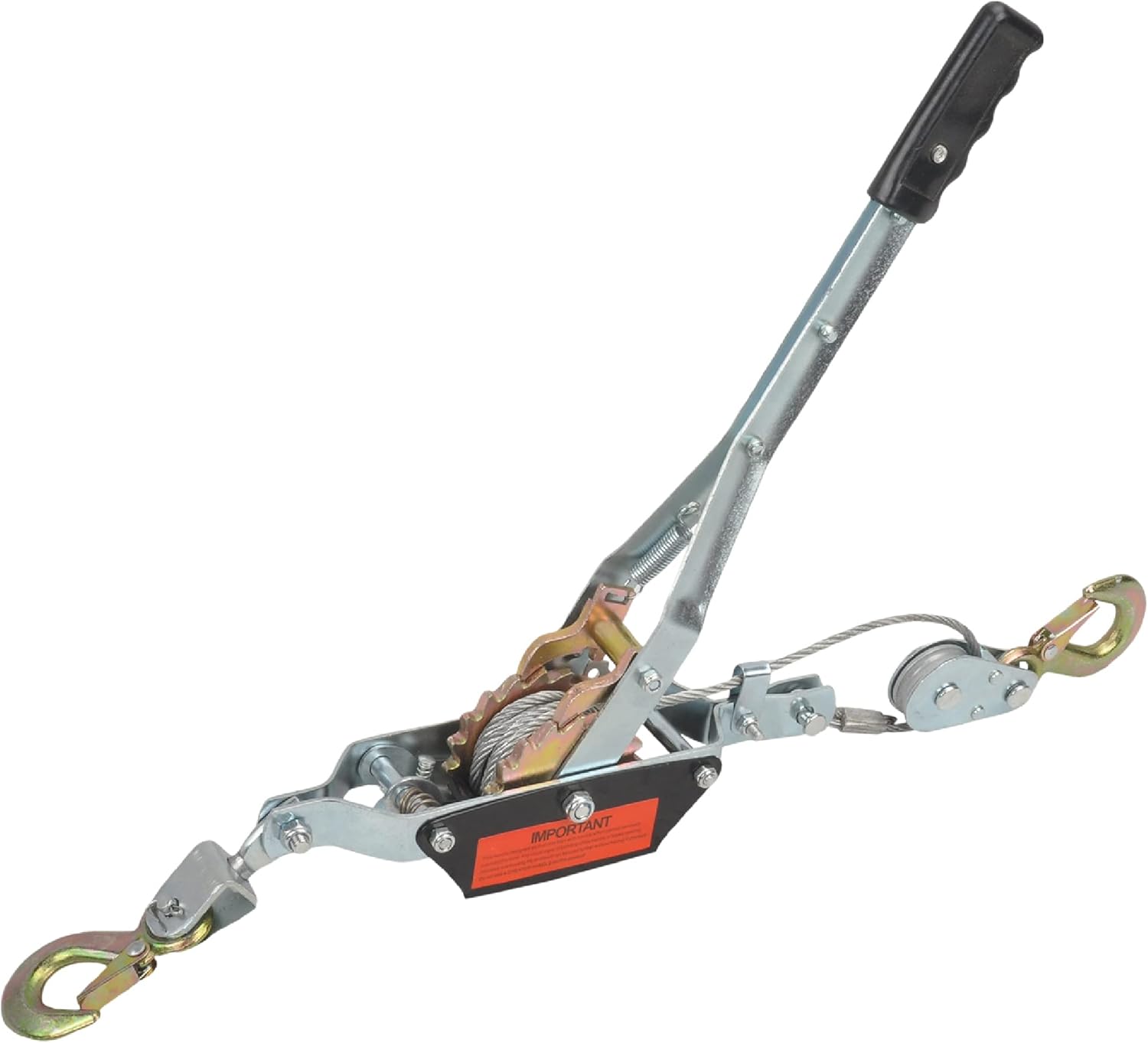 2 Ton Heavy Duty 2 Hook Steel Cable Dual Gear Power Puller Come Along Chain Winch Ratchet Tool, Automotive Hoist Hand Winch Cable Puller Stretcher Lift
