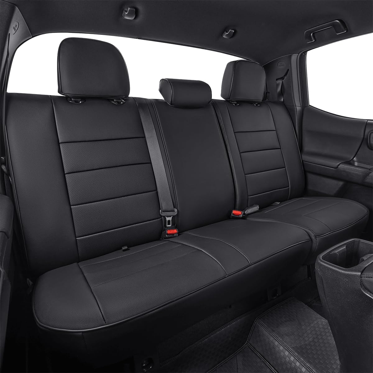 EKR Custom Fit Tacoma Leather Car Seat Covers for Select Toyota Tacoma 2012 2013 2014 2015 (TRD Sport Seats)- Full Set,Leather(Black)