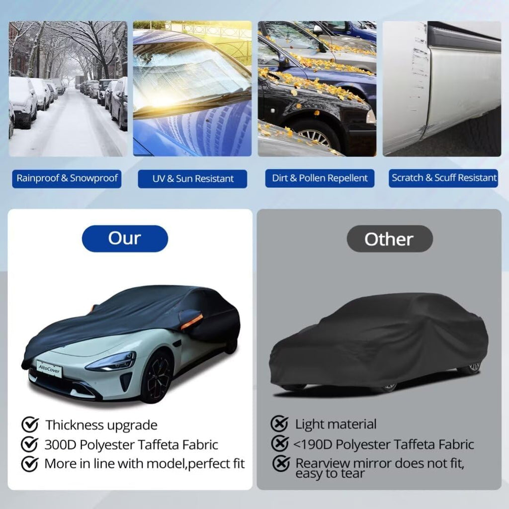 6 Layer Heavy Duty Car Cover Waterproof All Weather Protection with Cotton Liner, Universal Fit Nissan Versa, Hyundai Accent, Mazda MX-3 RX8, Subaru BRZ, Audi TT, Porsche 718 Boxster Cayman