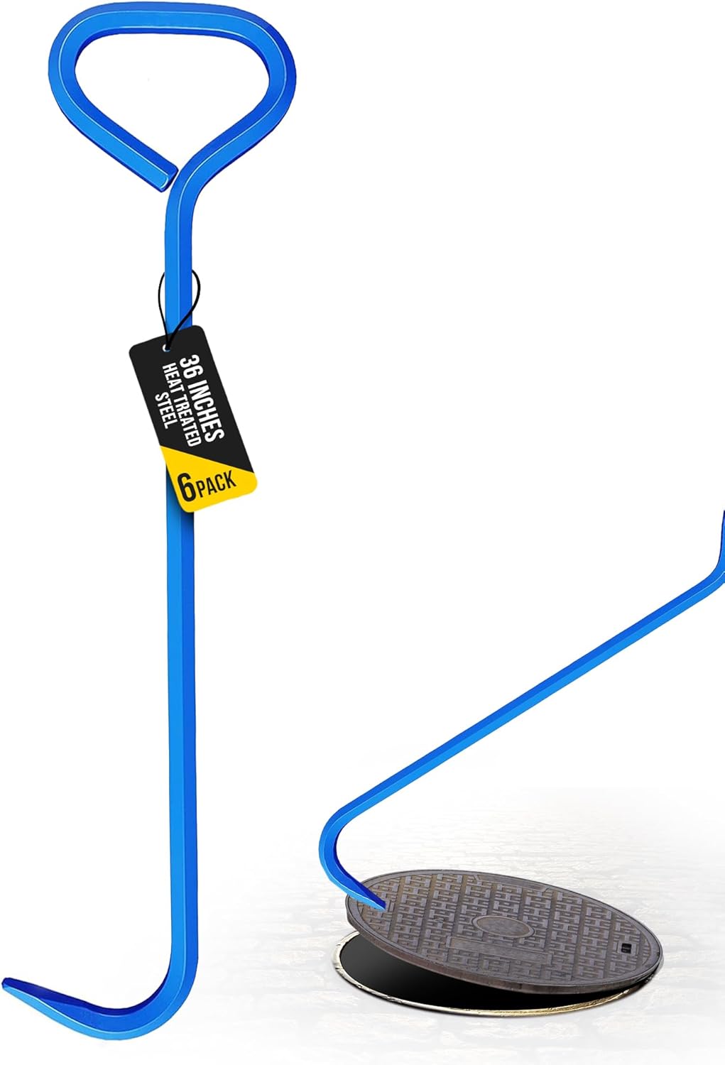 T&T Tools 36-Inch Manhole Hook - Heavy Duty Single Hook for Lifting Manhole Covers, Storm Drains, Septic Tank Risers - Rigid Hex Alloy Steel Tool for Lifting, Pulling, and Removing Covers - 6 Pack