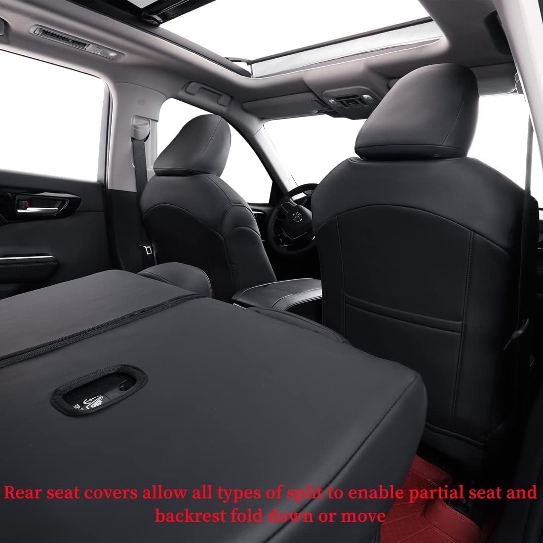 coverdream Custom Fit Camry Car Seat Covers for 2025 Toyota Camry XLE,XSE,Full Coverage Waterproof Leather Seat Protector(Full Set,Black/Red)
