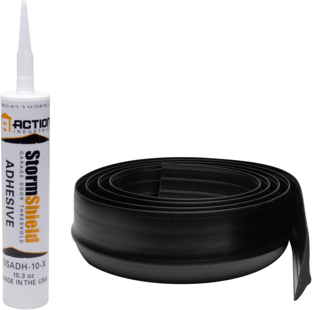 Storm Shield® 10’ Garage Door Seal Threshold Strip - Durable PVC Rubber Seal Strip - Flame Resistant, Weatherproofing Garage Door Installation - Epoxy Adhesive - Made in The USA