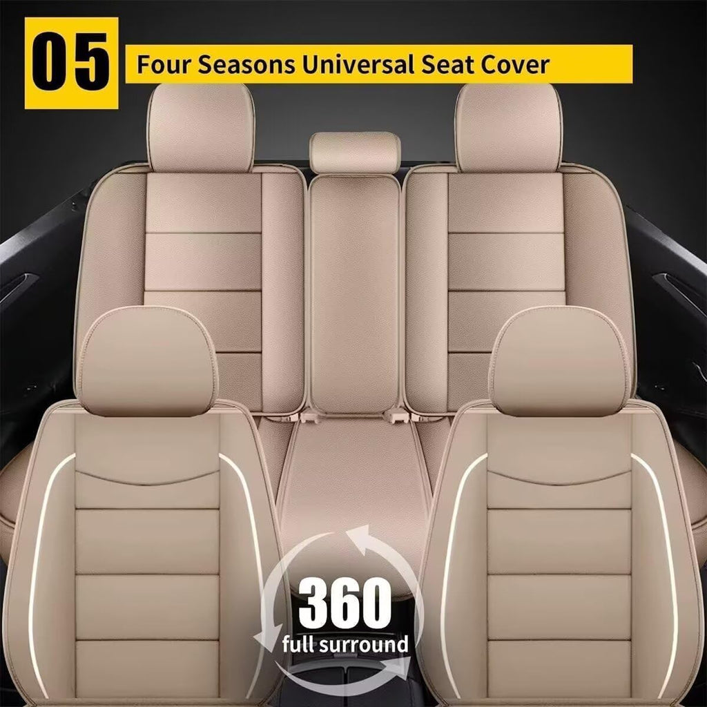 YORKNEIC Leather Car Seat Covers Fit for Hyundai Kona 2018-2025: 2 Front Set Seat Covers - Waterproof Auto Seat Protector Compatible Airbag (Beige)