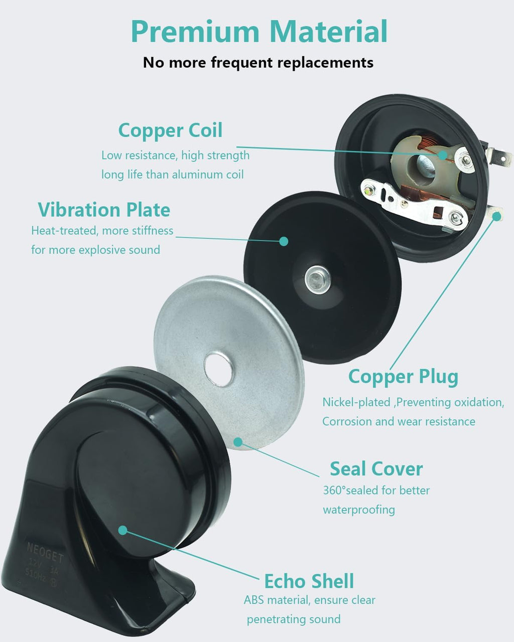 Car Horn Kit for New Hyundai/Kia 12V Loud Waterproof Auto Horn, High Low Dual Tone 126 Decibel, Replacement for New Hyundai/Kia