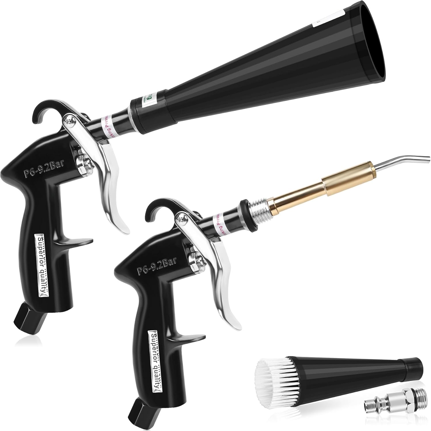 Air Blow Gun Car Detailing Dry Cleaning Gun High Pressure Cleaning Tool, Dryer Blower for Car Surfaces Quickly Blasts Dust, Works with Air Compressor (Black, 2 Set Nozzle)