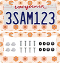 2 Pack Universal Smiley Face Flower License Plate Frame-Rustproof Aluminum Floral License Plate Frames for Women Men Fits All Vehicles, with Anti-Theft Screw Caps Included