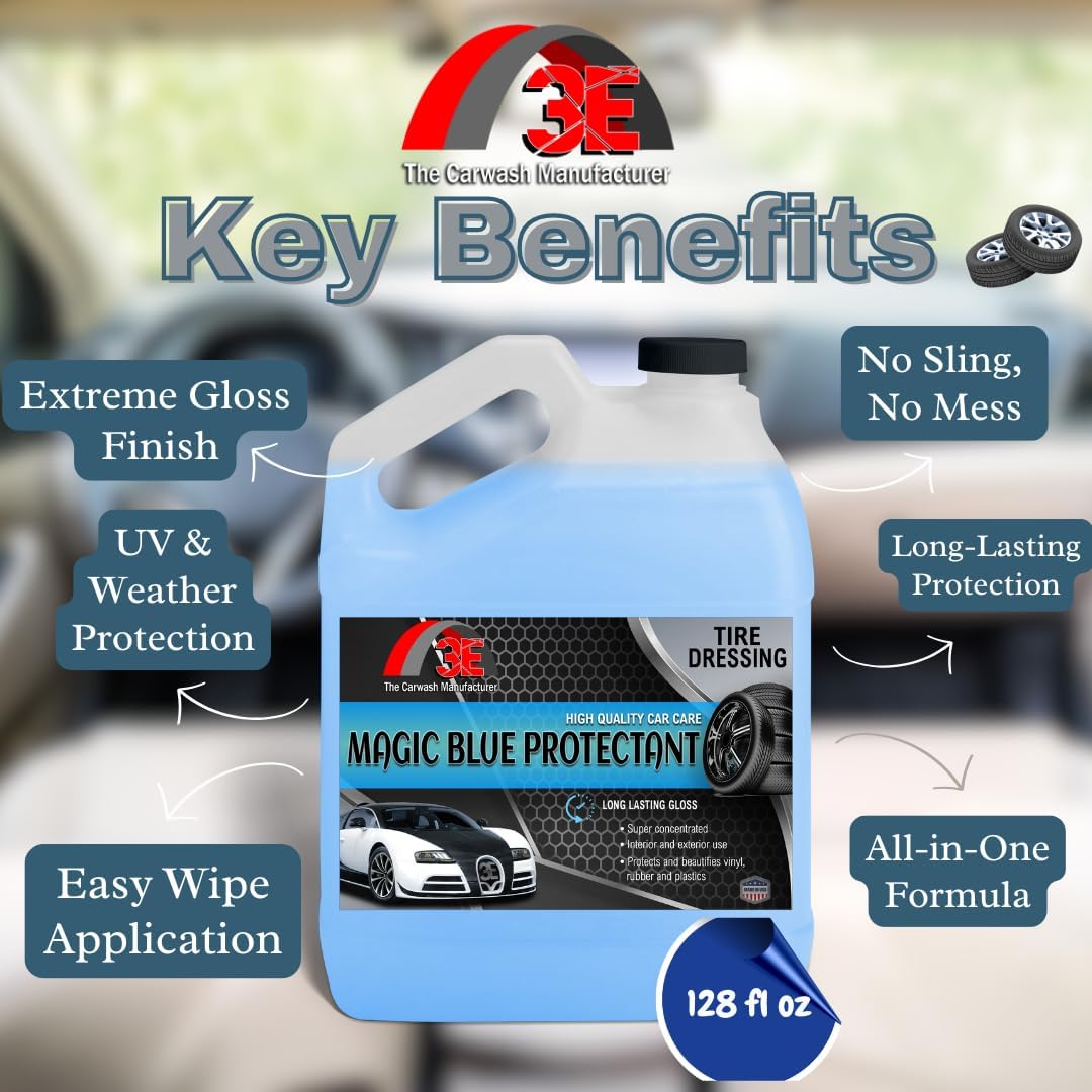 Magic Super Blue Tire Shine Protectant 128 Fl Oz – Long Lasting High Gloss Dressing for Vinyl, Rubber & Plastic - Silicone based Formula – Safe for Cars, Trucks, RVs, & More (1 Gallon)
