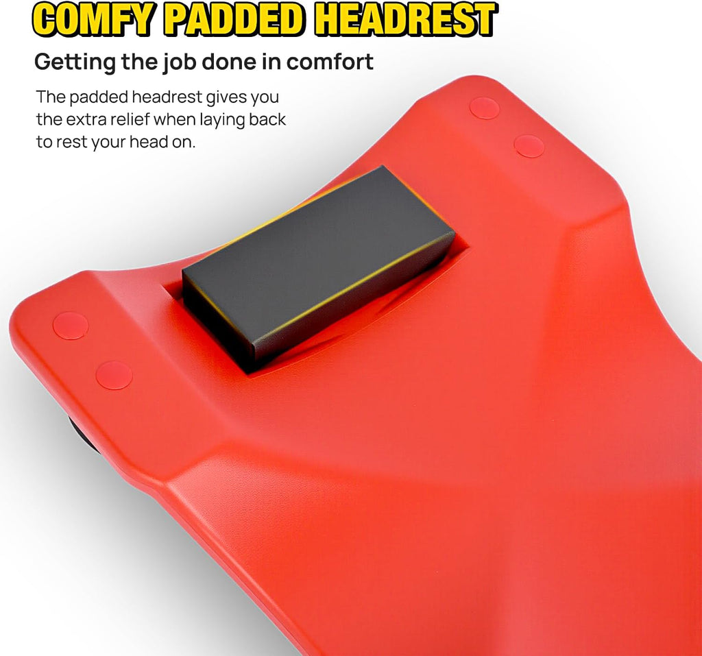Nilight 40" Mechanic Plastic Creeper - 40 Inches Heavy Duty Shop Creeper with Padded Headrest and 6 Casters, 350 lbs Capacity, Red