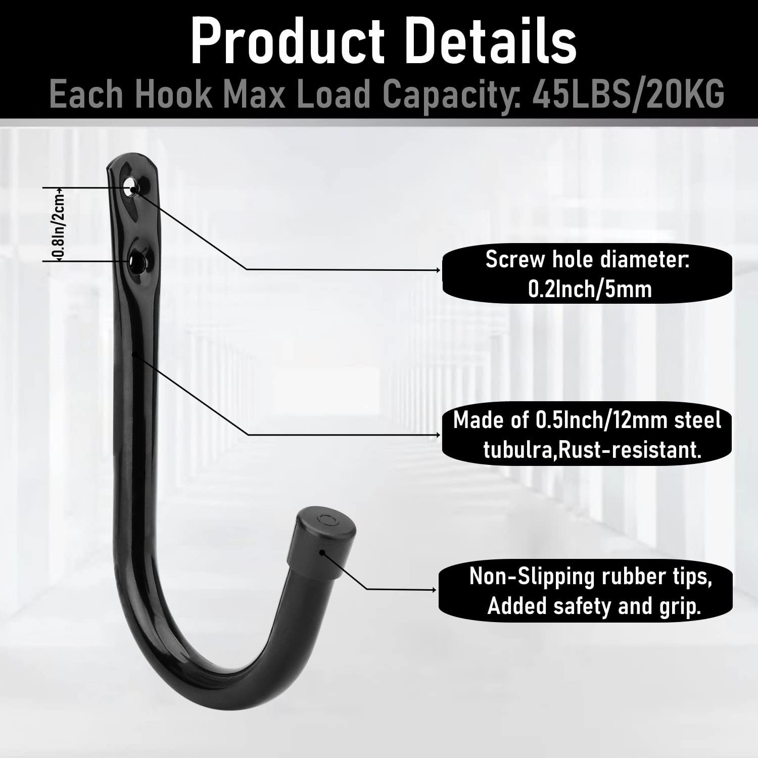 Heavy Duty Garage Storage Hooks, 3.4Inch J Utility Garage Wall Hooks for Hanging, 8 Pack Wall Mounted Hanging Hooks