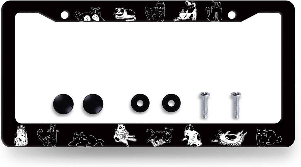 Cats License Plate Frame Cute Animal Cat License Plate Holder Stainless Steel Funny Design Compatible with Standard License Plate for USA Canada 12.3" x 6.3" with 2 Screws