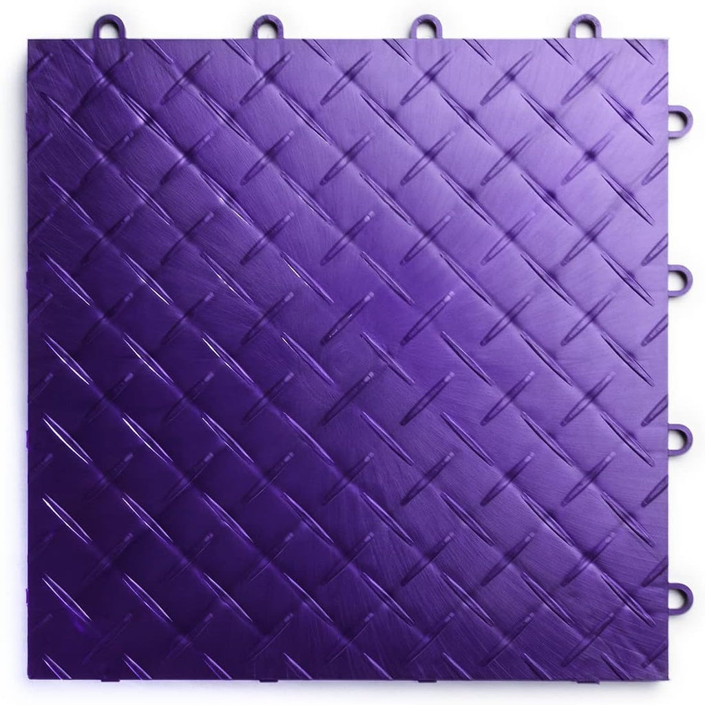 Big Floors RaceDeck Diamond Plate Design, Durable Interlocking Modular Garage Flooring Tile (Purple, 48 Pack of 12 x 12" Tiles)