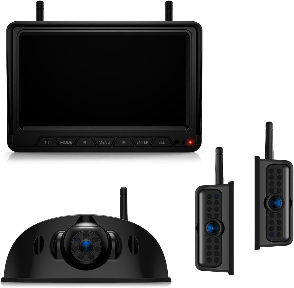 Fookoo HD Wireless RV Backup Cameras System, 7" Split-Screen Monitor, 1 Rear View + 2 Side Cameras, IR Night Vision Recording Waterproof Compatible with Furrion Pre-Wired RV Truck Trailer - DW7Y503