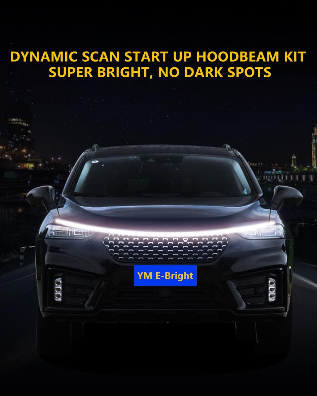 YM E-Bright Led Hood Light Strip Flexible Waterproof Dynamic Scan Start Up Hoodbeam Kit DRL Daytime Running Lights Exterior Led Lights for Cars,Truck,SUV,12V White 240CM/94inch,1 Set