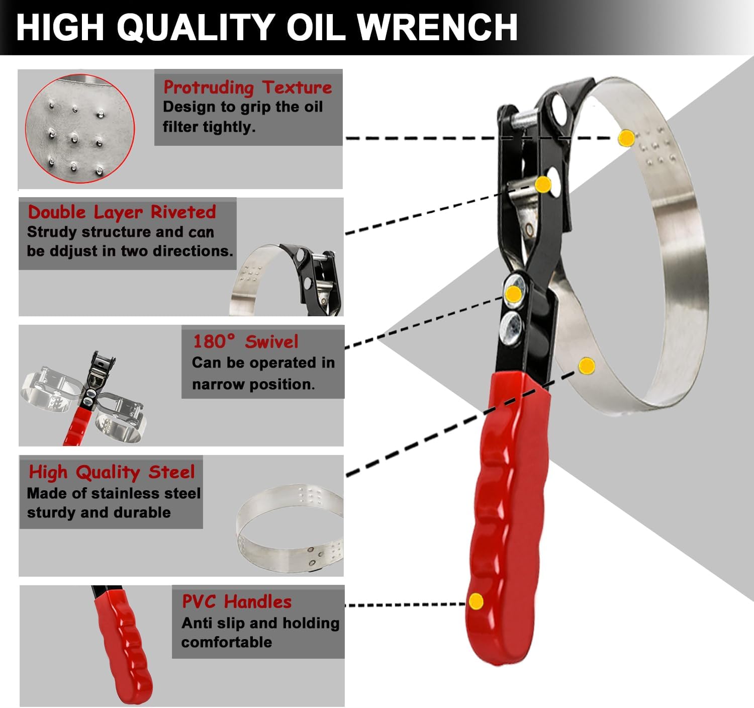Standard Oil Filter Wrench, Oil Filter Wrench Tool Fits Filter from 3-1/4" to 3-6/7" for Cars, Motorcycles and SUV