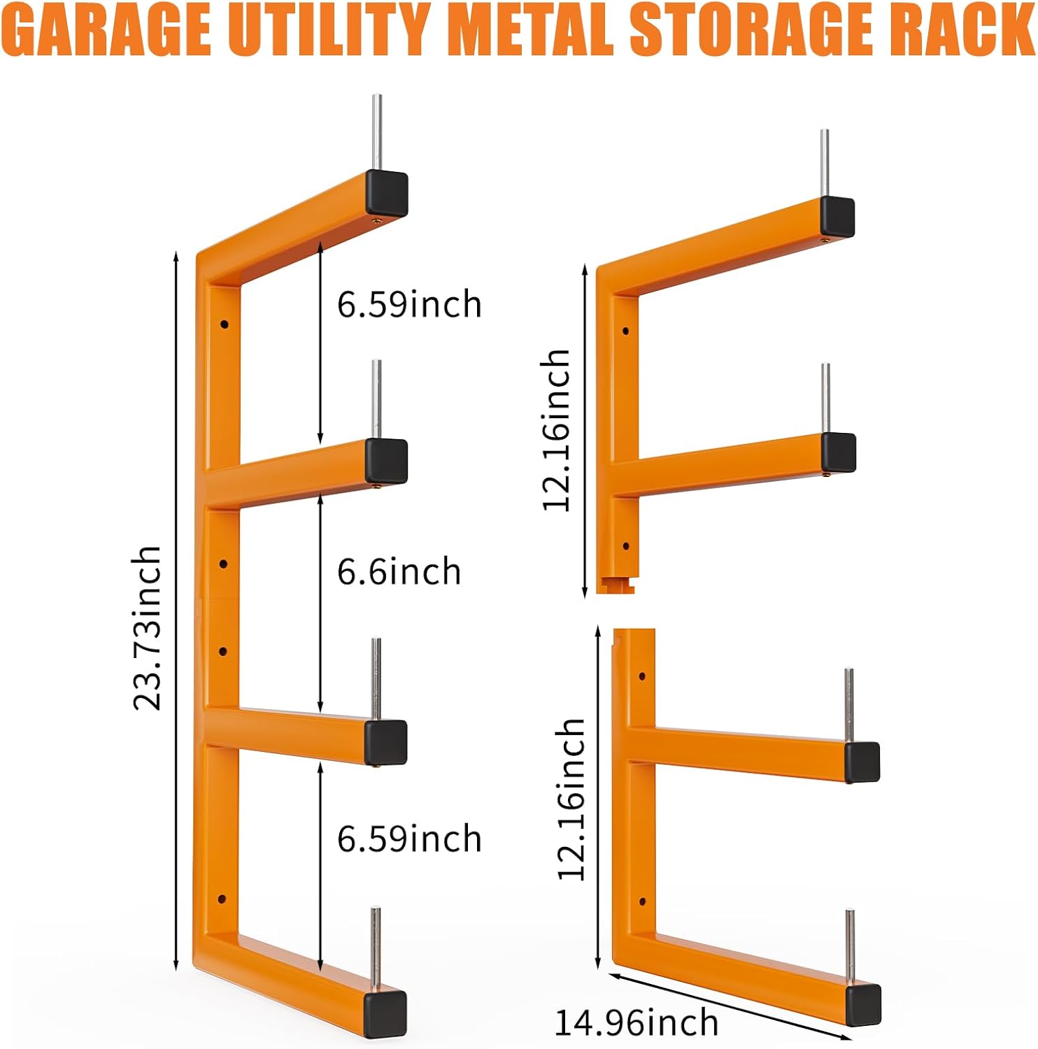 4-Pack Lumber Storage Rack, Wood Storage Racks Wall Mount, Heavy Duty Garage Wood Organizer With 8-Level System, Orange Utility Rack Organization Up 1600 Lbs, Metal Lumber Shelf for Indoor & Outdoor