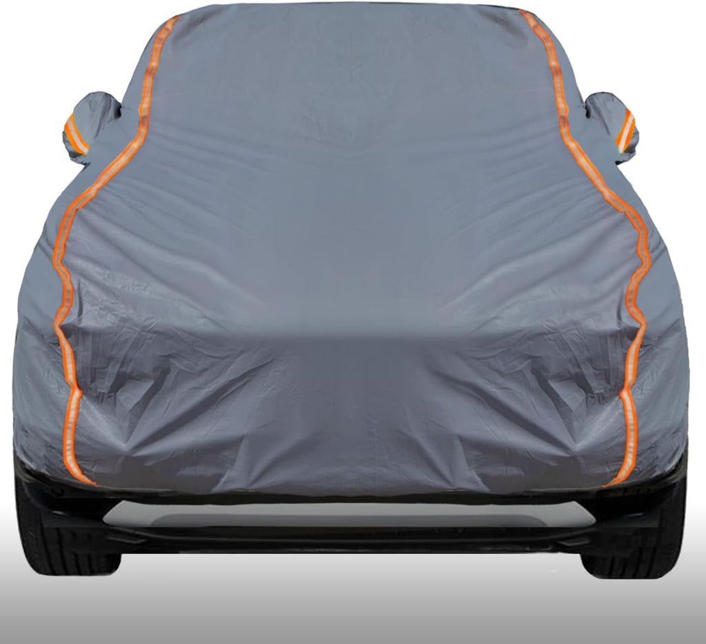 KEYOOG Universal Waterproof Heavy Weight Full Car Covers, Fit SUVs, All Weather, Outdoor Full Cover Weatherproof UV Sun Protection Snow Dust Storm Resistant with PEVA Cotton, Fit Length 198"-208"