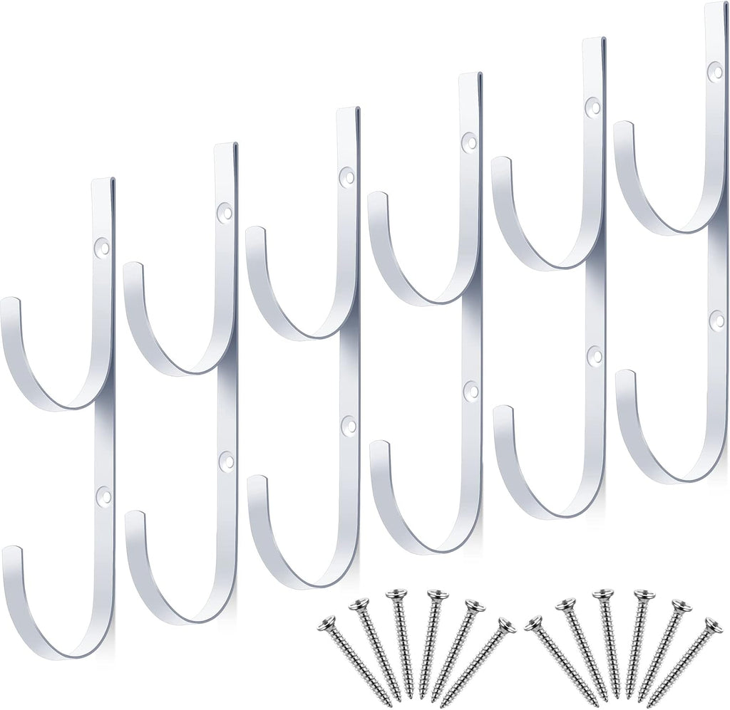 6 Pieces Pool Pole Hook Hanger Swimming Metal Brackets Pool Hook with 12 Pieces Screws for Telescopic Poles, Skimmers, Leaf Rakes, Net, Brush, Vacuum Hose, Garden and Pool Accessories (White)