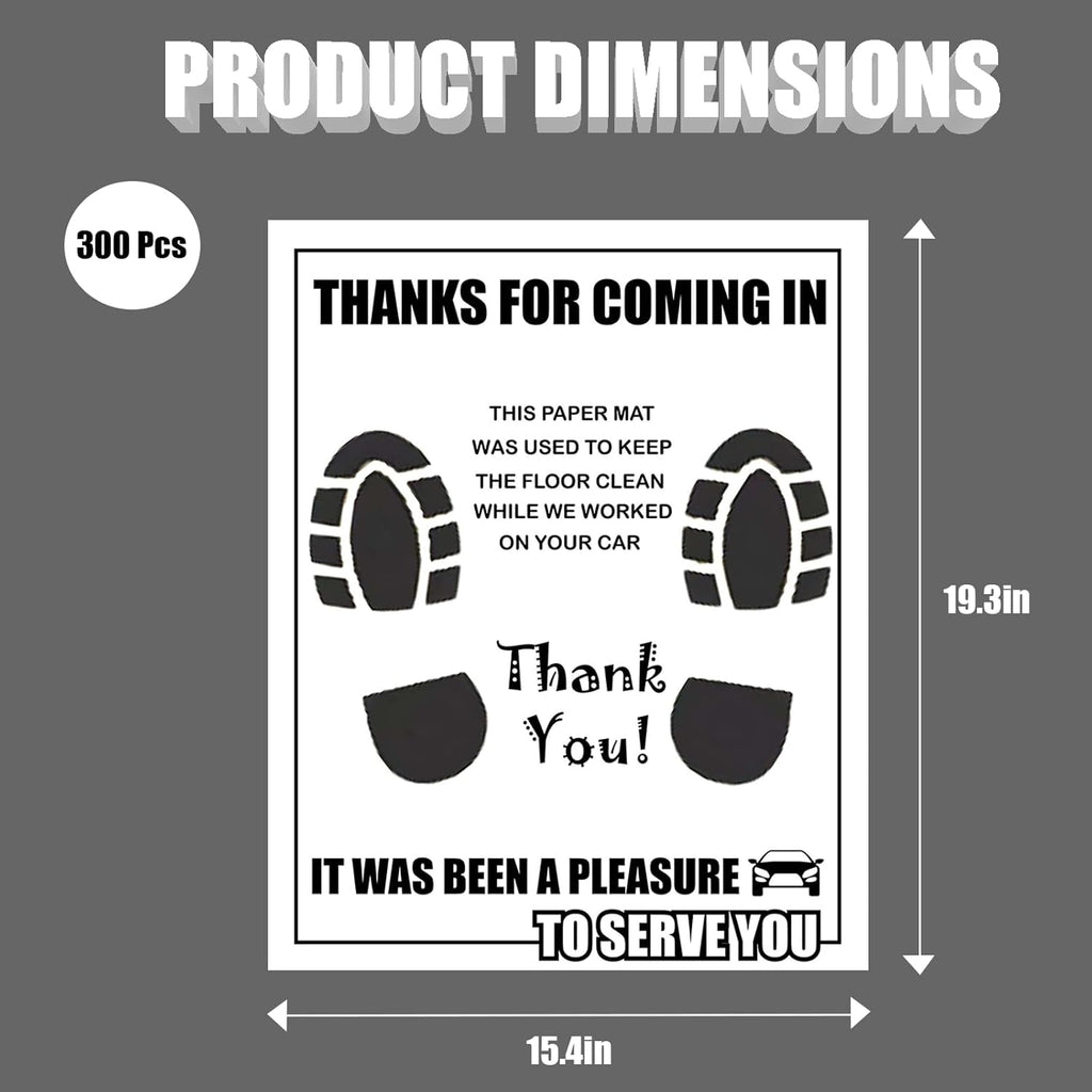 300 Pcs Car Paper Floor Mats, Disposable Automotive Floor Mats for Car Detailing with Footprint Words, White Car Foot Pads Protective Papers (19.3" x 15.4")