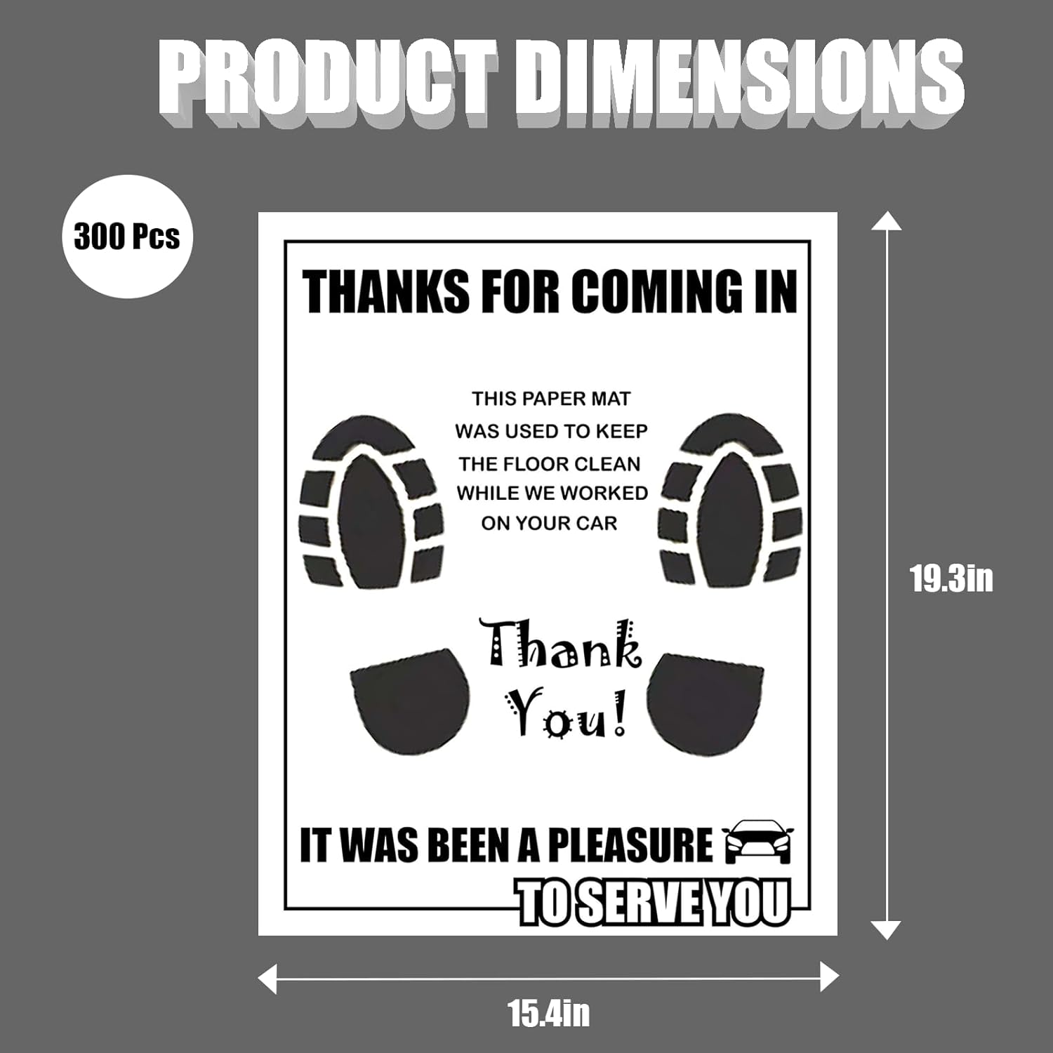 300 Pcs Car Paper Floor Mats, Disposable Automotive Floor Mats for Car Detailing with Footprint Words, White Car Foot Pads Protective Papers (19.3" x 15.4")