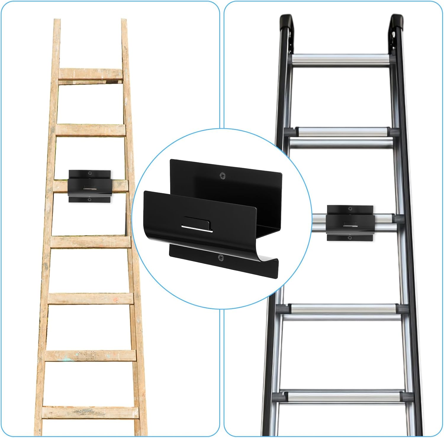 Heavy Duty Ladder Hooks for Garage Wall 4 Pack Black Ladder Hanger Garage Wall Hooks for Ladder, Wheelbarrow, and Tools