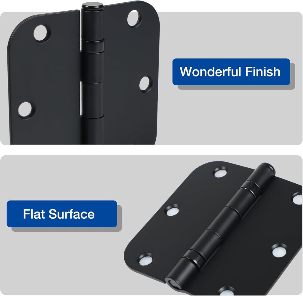 36 Pack Ball Bearing Matte Black Door Hinges 3.5 Inch 5/8" Radius Round Anti Squeak Interior 3-1/2"Flat Bifold Standard Bedroom Indoor for Doors 3 ½" House Home Hardware Decor Accessories Must Have