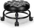 Low Height Rolling Stool Roller Stool PU Leather Comfortable Seat 360°Swivel Rotating, Modern Rolling Chair for Home Office Garage Shop