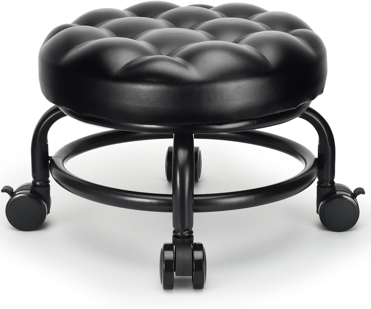 Low Height Rolling Stool Roller Stool PU Leather Comfortable Seat 360°Swivel Rotating, Modern Rolling Chair for Home Office Garage Shop